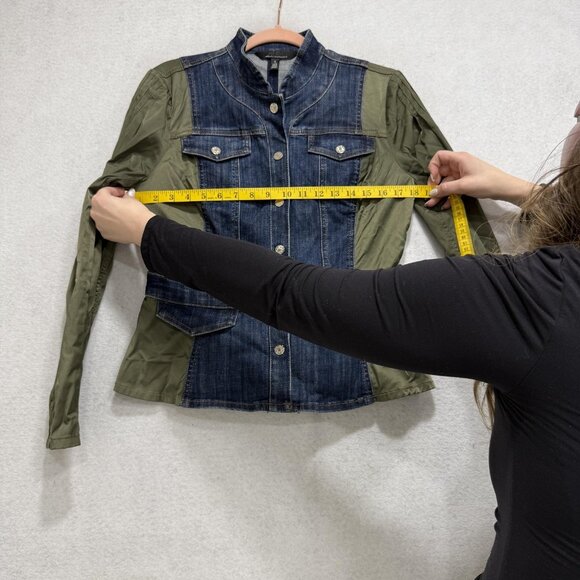 White House Black Market Jacket Womens 6 Blue Denim Olive Military Utility - Picture 4 of 9
